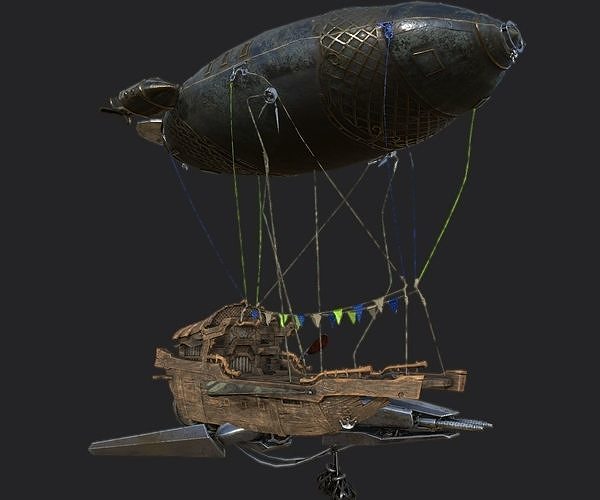 Steampunk AirShip Low-poly 3D model PBR Low-poly 3D