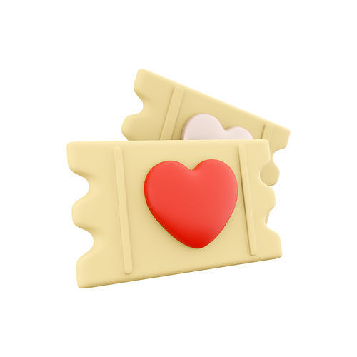 3d heart shape on yellow ticket icon