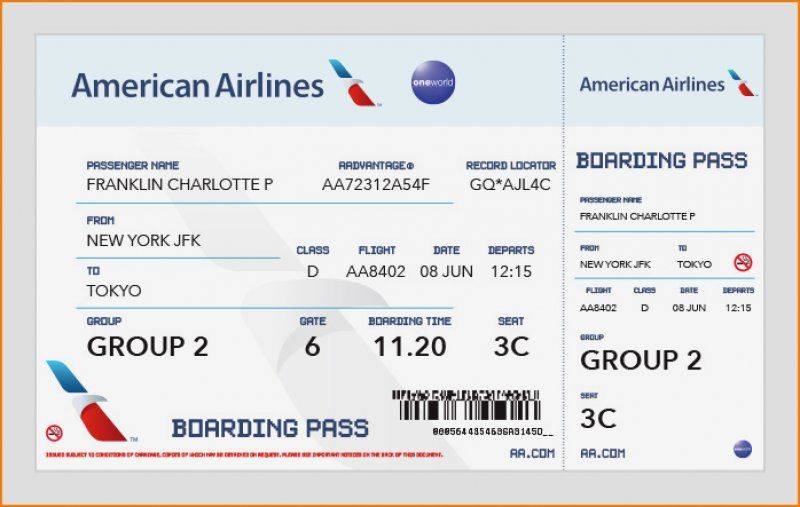 17 American Airlines Ticket Template Ideas - Ticket template, Ticket design template, Airline tickets