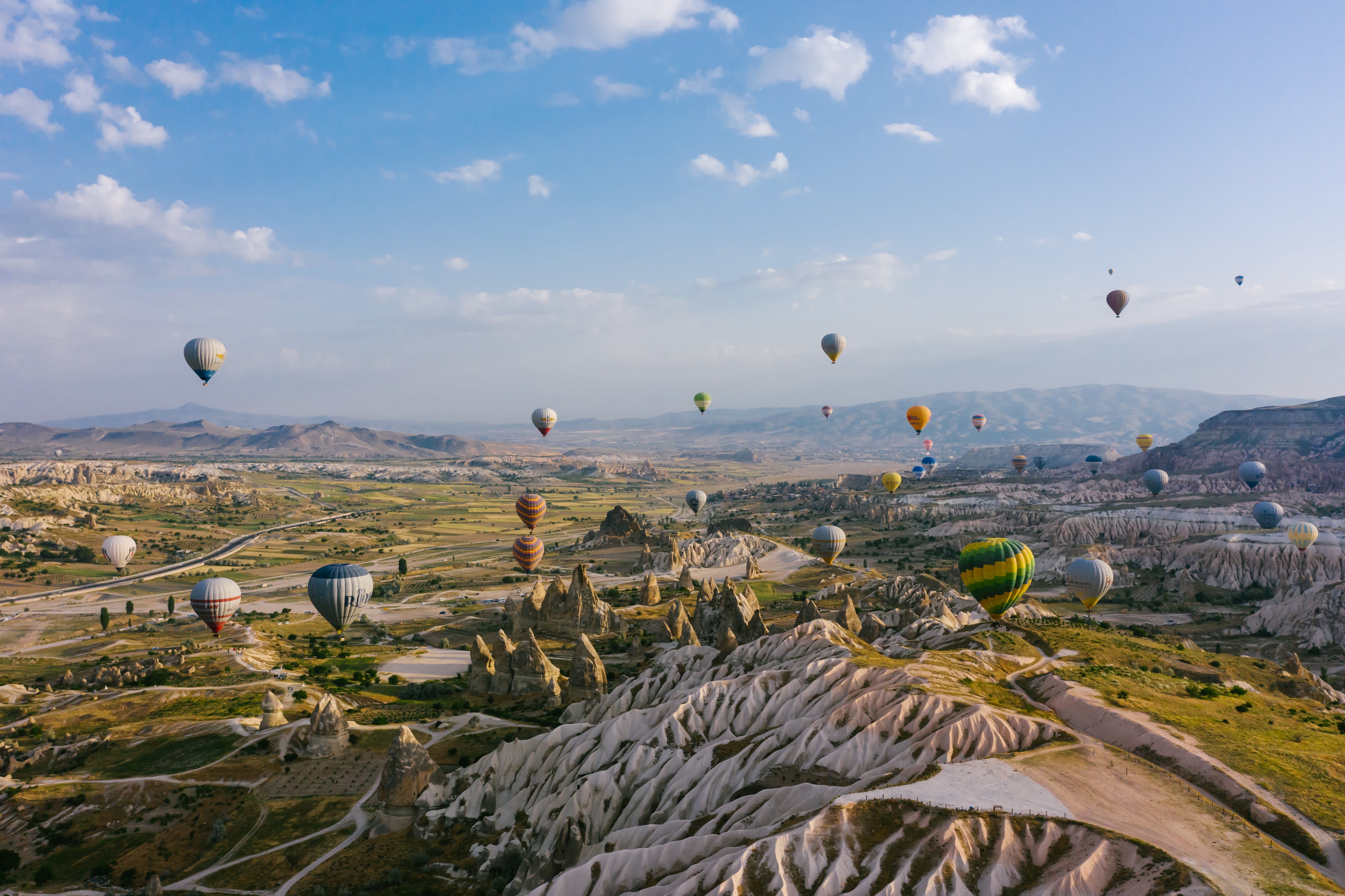 hot air balloons under blue sky