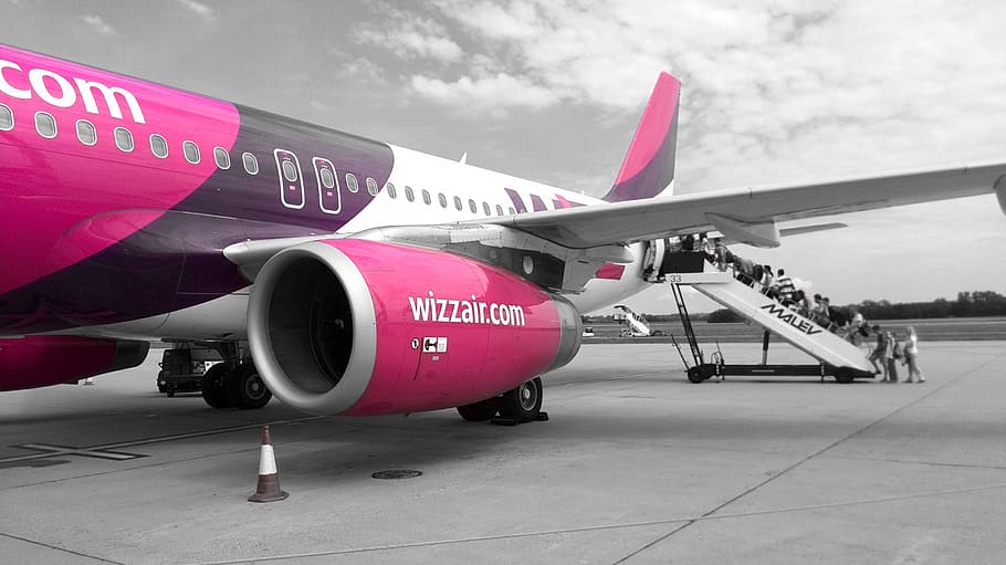 wizzair, flying, airport, simple, pink, cheap, mode of transportation, air vehicle, transportation, airplane - Pxfuel